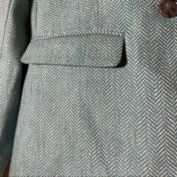 Loft wool mix blue and white herringbone blazer button front pocket sz 4 stylish - Picture 2 of 9